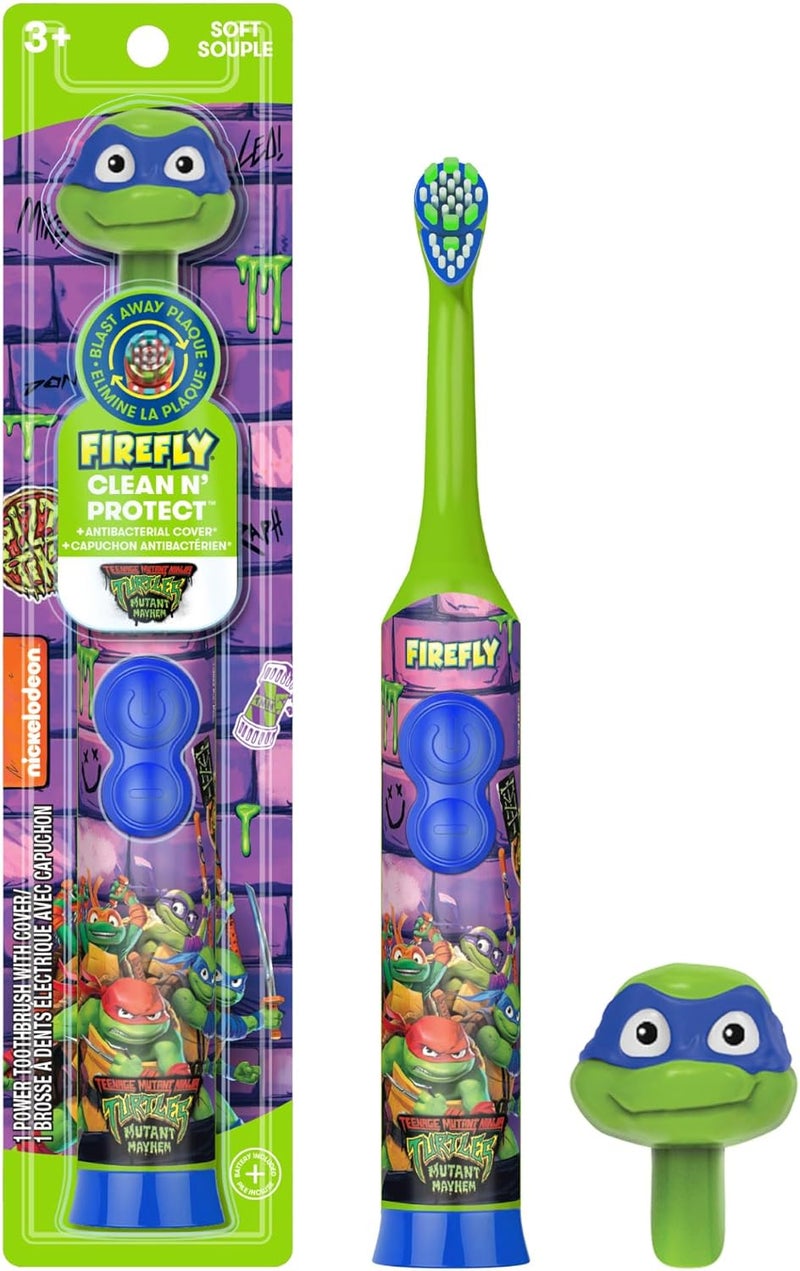 Firefly Clean N' Protect Teenage Mutant Ninja Turtles Power Toothbrush with 3D Character Cover, Soft Bristles, Battery Included, Ages 3+, 1+1 - Image 1